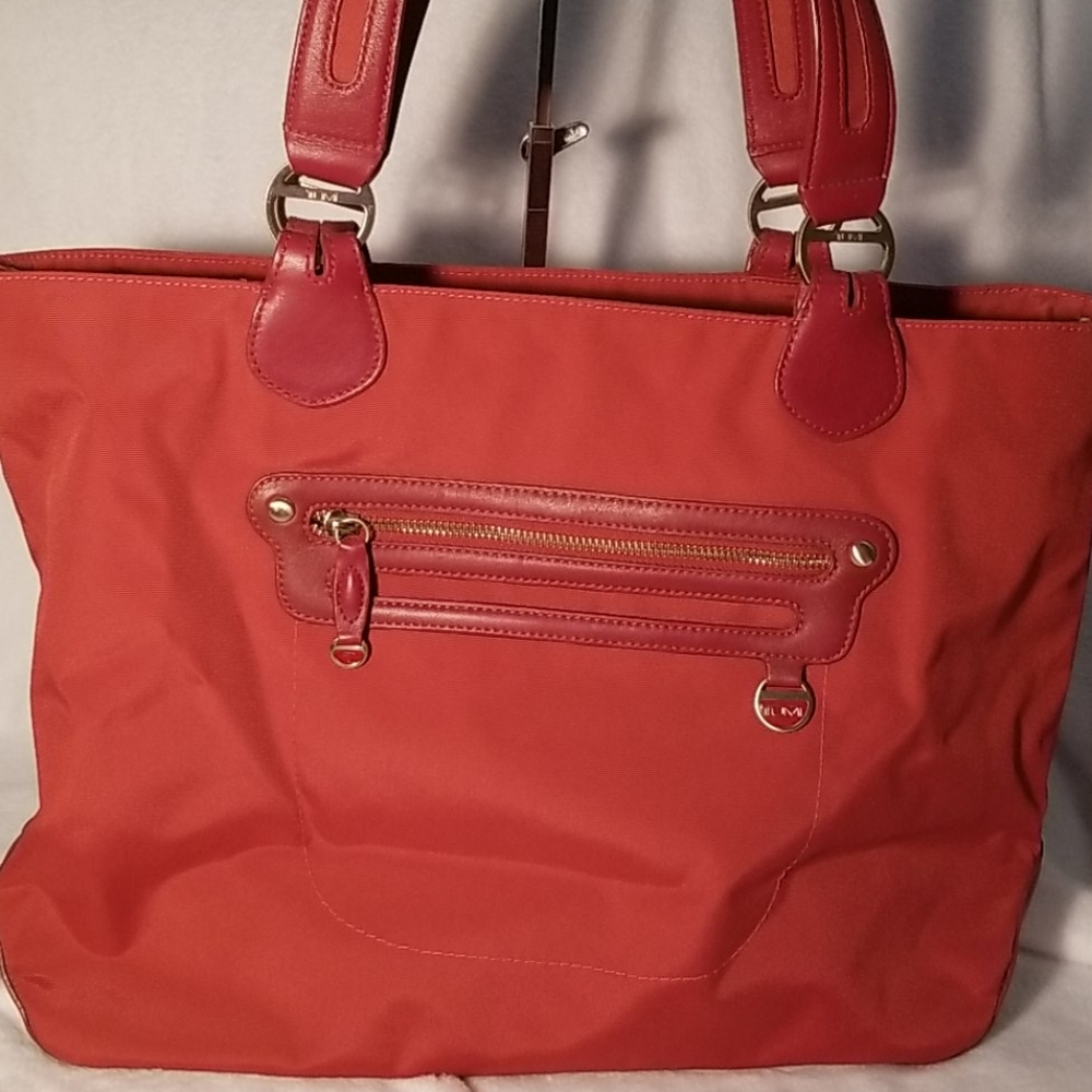 TUMI large maroon canvas and leather tote